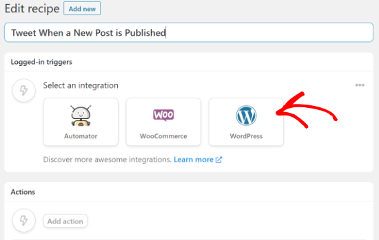 select wordpress as your integration